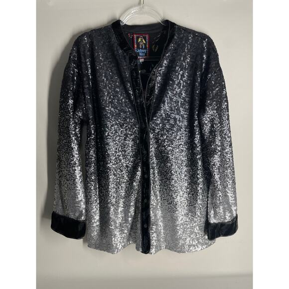 Johnny Was Tops - Johnny Was Black Silver Ombre Full Sequin Long Sleeve Button Down Blouse Medium
